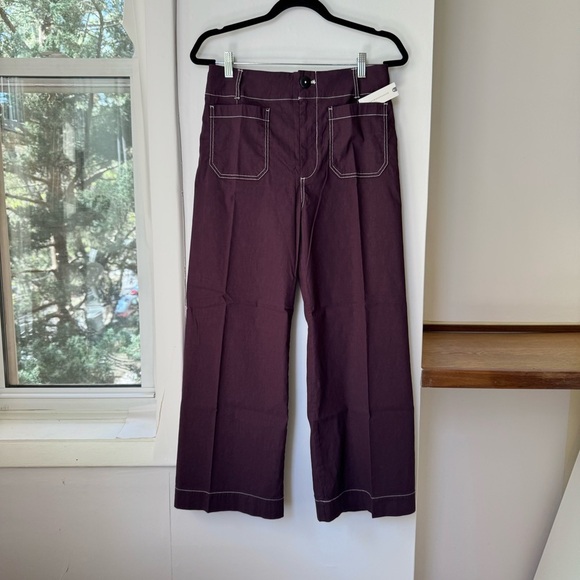 NWT Anthropologie The Colette Cropped Wide Leg Linen Pants Contrast Brown Purple - Picture 4 of 13